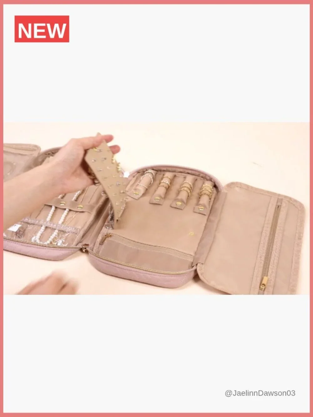 Travel Jewelry Organizer Pouch - 4 Necklace Clips, Earring Roll